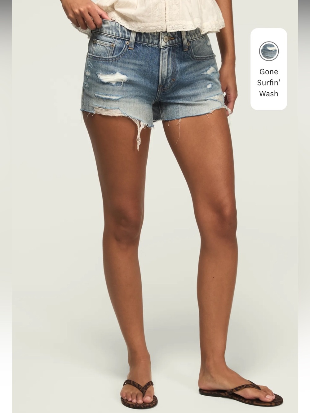 Lucky Brand Mid Rise Festival Denim Shorts in Gone Surfin’ Wash Sz 30 - Picture 4 of 13